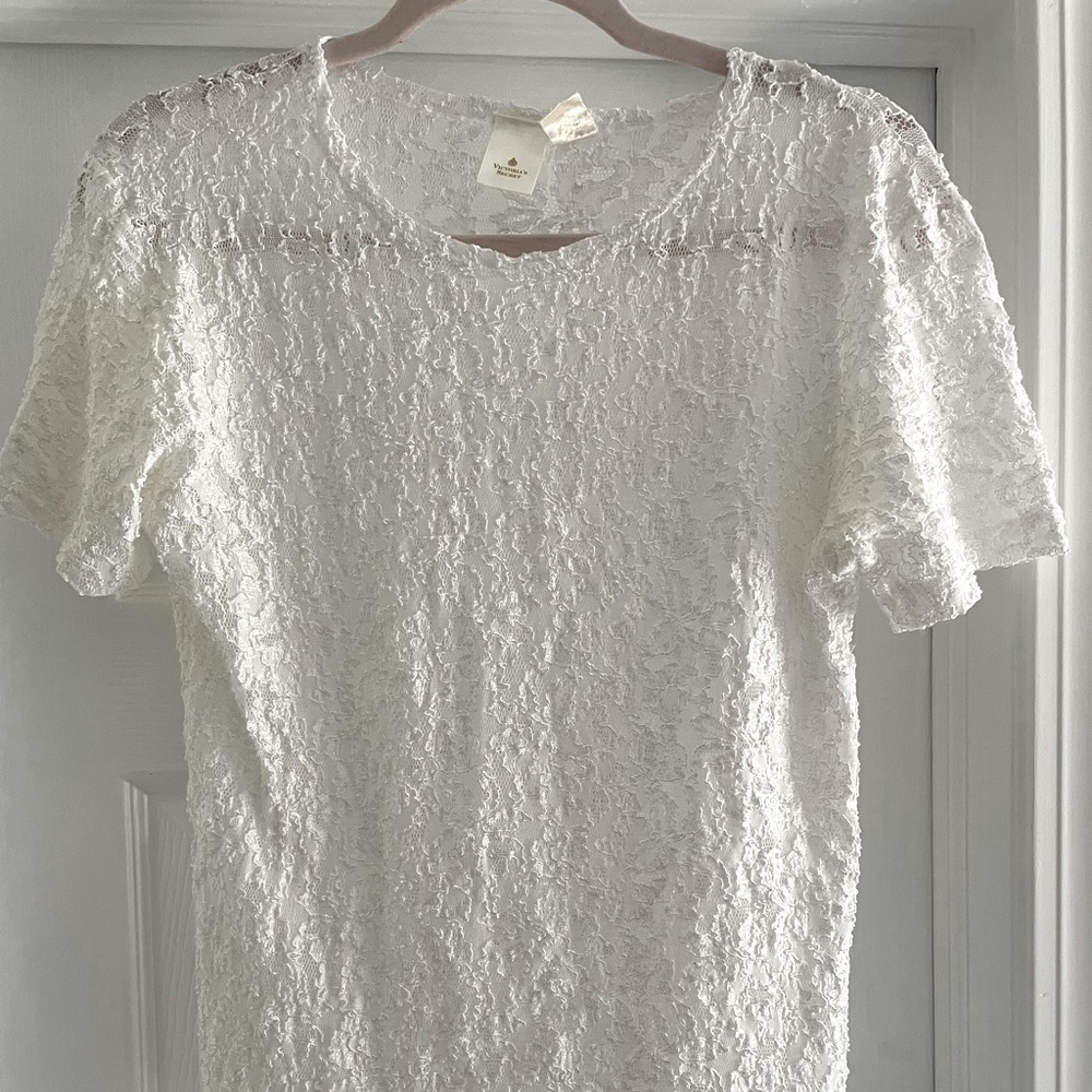 Victoria’s Secret White Lace Short Sleeved Shirt